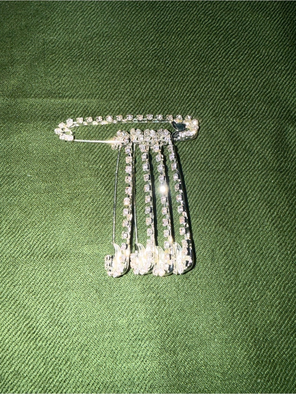 Rhinestone Safety Pin Brooch with Dangle Strands - Clear Crystal